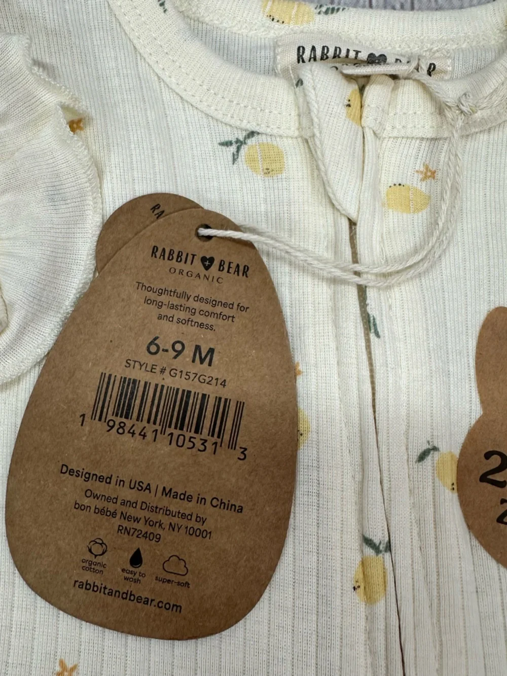 NWT Rabbit & Bear Lemon Footed One-Piece set 6-9M coquette boho cottagecore